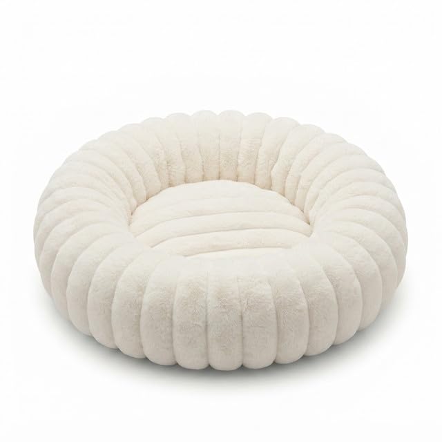 White Round Dog Bed for Small/Medium Dogs 15" Diameter Fall & Winter Cozy
