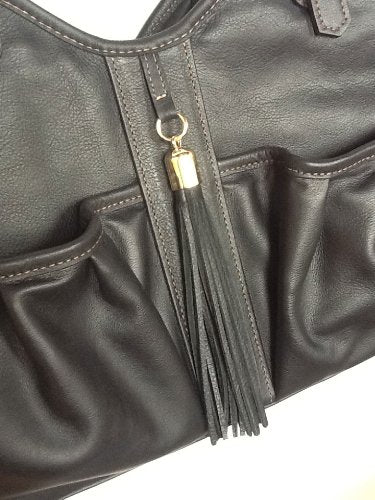 Metro Couture All Leather with Tassel Dog Carrier, Midnight, Small