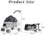 Foldable Stroller Zipperless Entry Dog Prams Pushchairs with Adjustable Awning,Small Dog Pram Pet Stroller for Cats/Dogs, Dog Strollers for Small Medium Dogs Within 20kg(Black a)