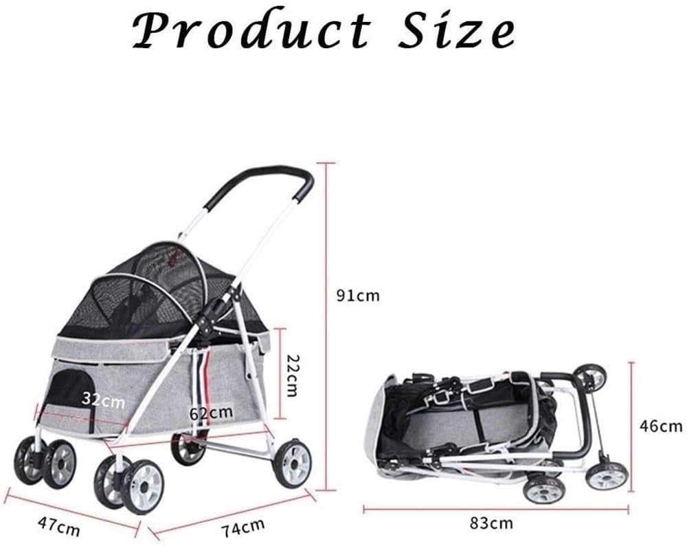 Foldable Stroller Zipperless Entry Dog Prams Pushchairs with Adjustable Awning, Small Dog Pram Pet Stroller for Cats/Dogs, Dog Strollers for Small Medium Dogs Within 20kg(Black a)