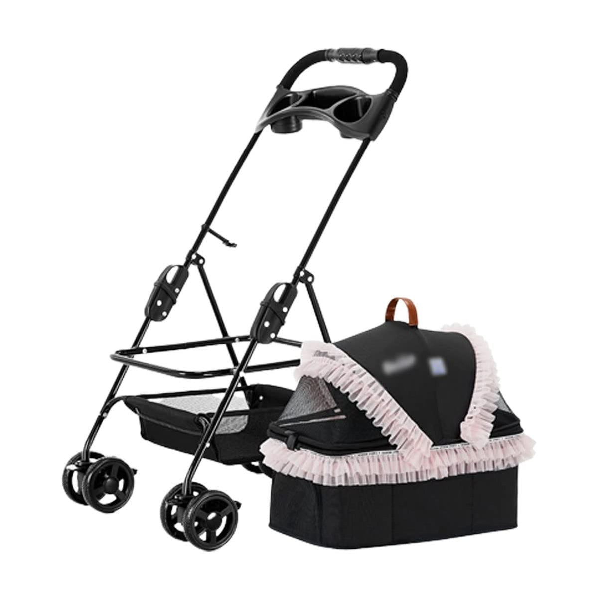 Pet Stroller for Small Medium Dog Cat 3-in-1 Detachable Puggy Carrier Bag Car Seat All-Round Visible and Breathable Windows for Wider Vision Easy One-Hand Fold Up to 12 Kg / 26 Pounds ( Color : Pink )