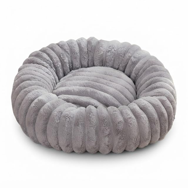 Gray Round Dog Bed for Small/Medium Dogs 15" Diameter Fall & Winter Cozy