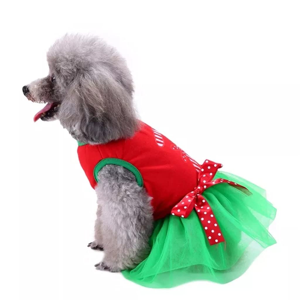 Pet Autumn Winter Polyester Mesh Dress Christmas Pattern Warm Breathable Costume for Small Medium Dogs (Color : Green Size : S Code) (Green L code)