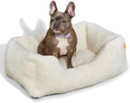 FUZI Luxury Aesthetic Dog Bed for Medium Dogs with Washable Cover, Pet Couch, Pet Bed with Sides, Non-Slip Bottom, Soft and Durable Calming Dog Bed, Faux Rabbit Fur, Medium 31.75x23.6x9.5 Soft White
