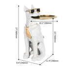homary Modern Resin Dog Sculpture Geometric Standing Statue Cute End Side Table with Metal Storage Tray Tissue Box (White)