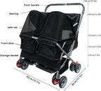 Pet Cat Stroller Double Seat Dog Prams Pushchairs for Medium Small Dogs Dog Stroller for 2 Dogs Double pram Pet Strollers Easy to Fold and Save Spacem -Rose Red