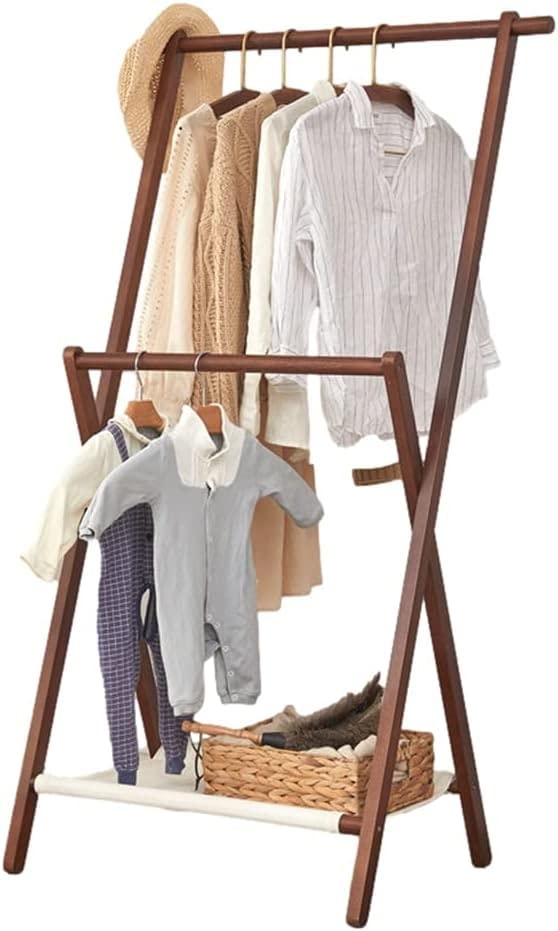 Space Saving Pet Clothes Garment Rack Foldable Wooden Dog Clothing Rack Baby Kids Clothes Rack Double Pole Dress Up Rack Entryway Bedroom (Size : 70cm)