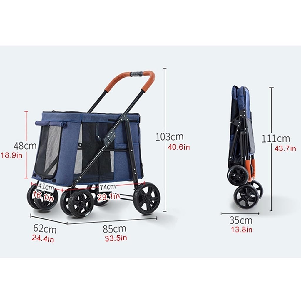 Pet Travel Stroller Foldable Cart Carriage Dog Strollers for Large Dogs, Pet Dog Stroller Folding Large Space Dog Pram Pushchair Luxury Multi Carrier for Cat Dog and More (Grey a)