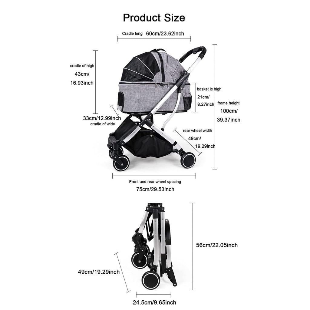 Pet Strollers Pet Stroller Four-Wheel Small and Medium-Sized Dog Stroller Cradle Detached Stroller Outdoor Pet Stroller Pet Stroller Medium(Black)