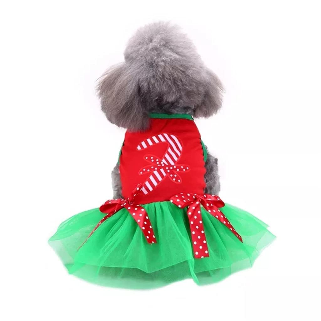 Pet Autumn Winter Polyester Mesh Dress Christmas Pattern Warm Breathable Costume for Small Medium Dogs (Color : Green Size : S Code) (Green L code)
