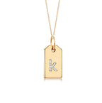 14k Solid Gold Custom Diamond Letter Initial Dog Tags, Custom Name Letter Date Engrave Dog Tag Pendant, Personalized Engravable Dog Tag Necklace, Solitaire Birthstone Dog Tag Necklace