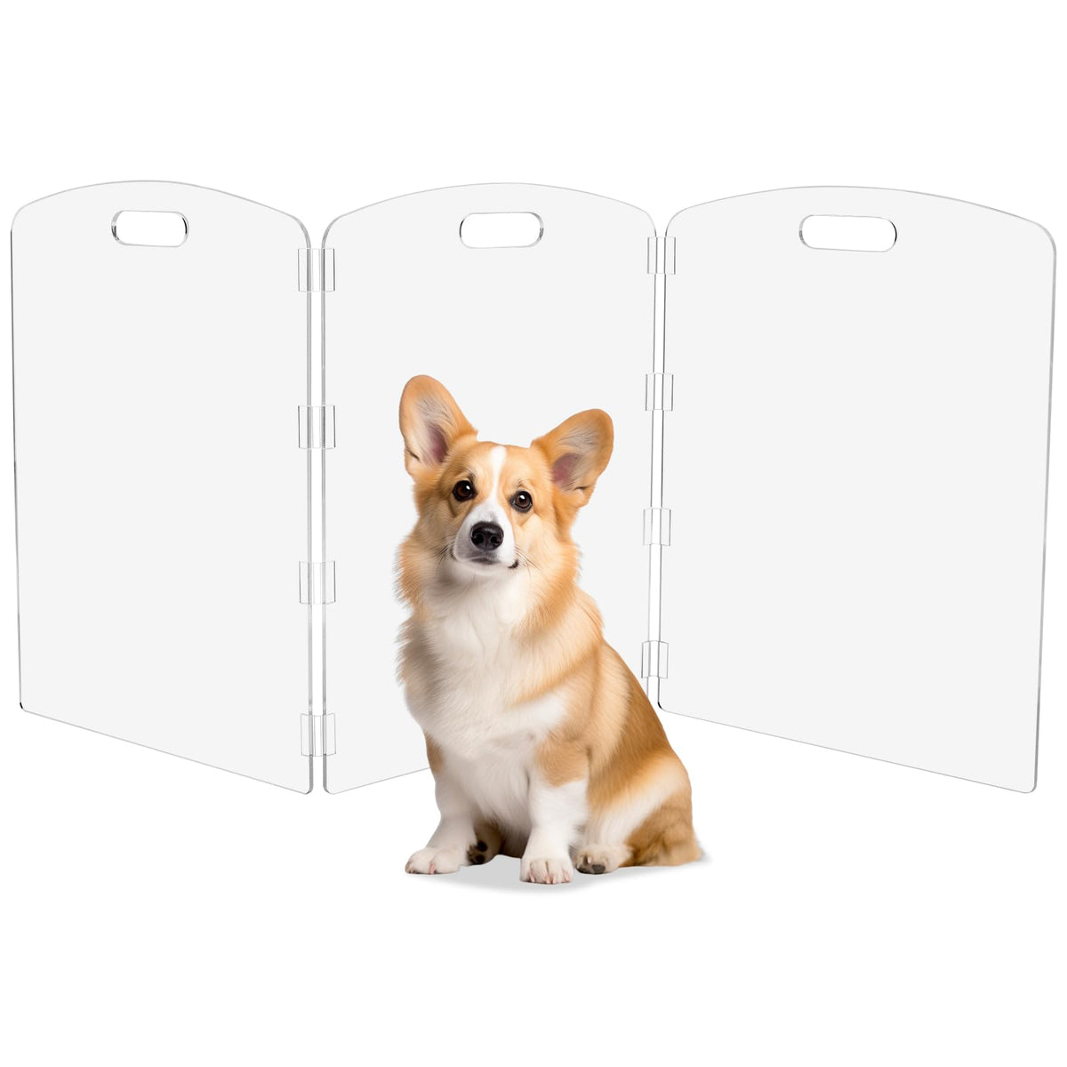 Modern Frame Clear Acrylic Freestanding Pet Gate - 24" High Extra-Wide Folding 6-Panel Dog Barrier for Doorways, Stairs & Large Openings, Indoor Fence for Dogs, Puppies & Cats