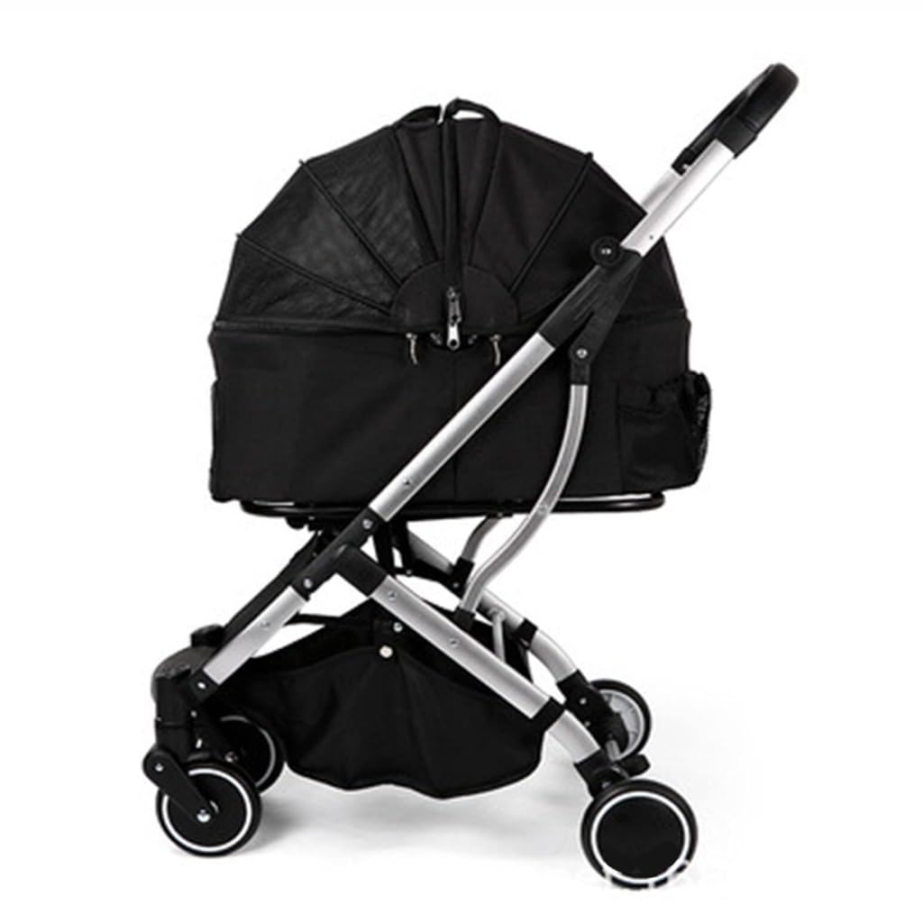 Pet Strollers Pet Stroller Four-Wheel Small and Medium-Sized Dog Stroller Cradle Detached Stroller Outdoor Pet Stroller Pet Stroller Medium(Black)