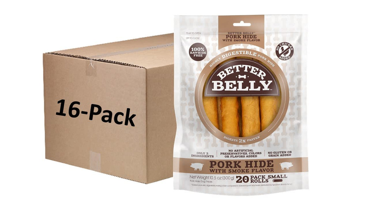 Better Belly Pork Hide Small Roll Highly Digestible Dog Treats, 20 Count