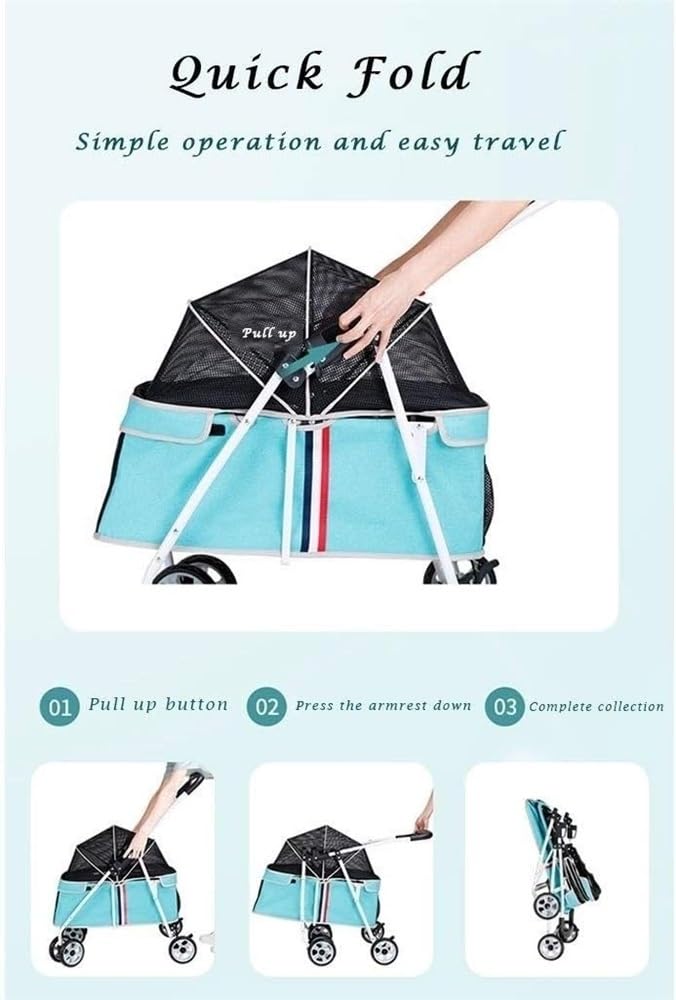 Foldable Stroller Zipperless Entry Dog Prams Pushchairs with Adjustable Awning, Small Dog Pram Pet Stroller for Cats/Dogs, Dog Strollers for Small Medium Dogs Within 20kg(Black a)
