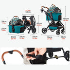Pet Cat Stroller Foldable Multiple Dog Prams Pushchairs for Small Dogs with Cup Holder, Cat Stroller Dog Pram Buggy Detachable Pet Strollers for Small and Medium Dogs (Light Grey)