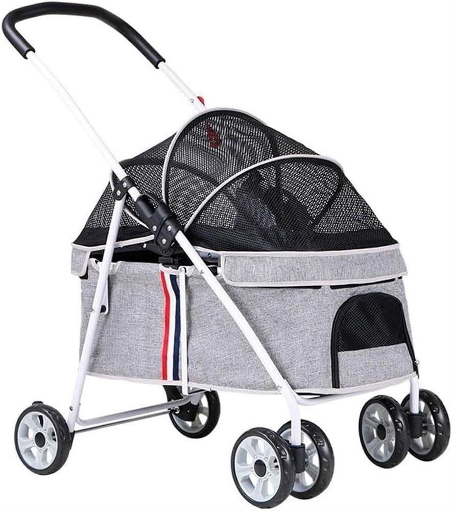 Foldable Stroller Zipperless Entry Dog Prams Pushchairs with Adjustable Awning,Small Dog Pram Pet Stroller for Cats/Dogs, Dog Strollers for Small Medium Dogs Within 20kg(Black a)