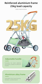 Pet Stroller, Foldable Travel Reinforced Aluminium Frame Detachable Pet Stroller 3 in 1 for Cats and Dogs (Green)
