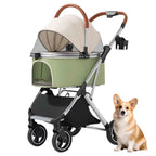 Foldable Pet Stroller, 3 in 1 Dog Stroller with Removable Carrier, 4 Wheels Cat Strollers with Cup Holder and Storage Basket for Small Medium Dogs and Cats,Green