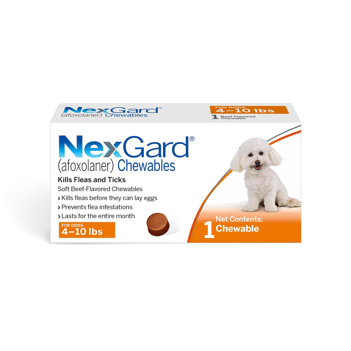 NexGard® (afoxolaner) Flea and Tick Protection for Dogs Oral Soft Beef Flavored Chewables, 24.1 to 60 lbs. (Purple Box) 6 Chews (6 Month Supply)
