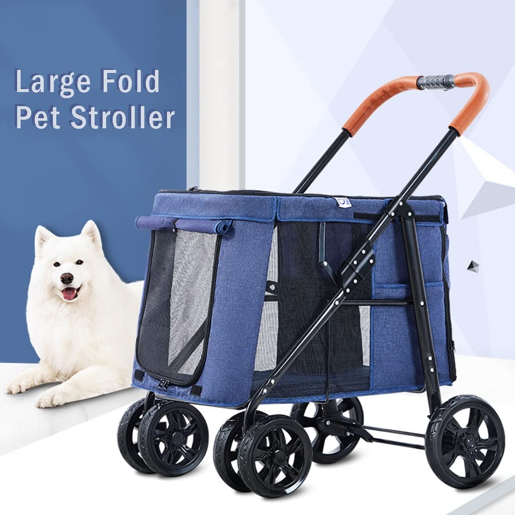 Pet Dog Stroller for Large Dogs Pet Pram Luxury Large Dog Strollers Foldable Carrier Cart Pet Pushchair 4 Wheel Stroller Carriage for Cat Dog (Green)