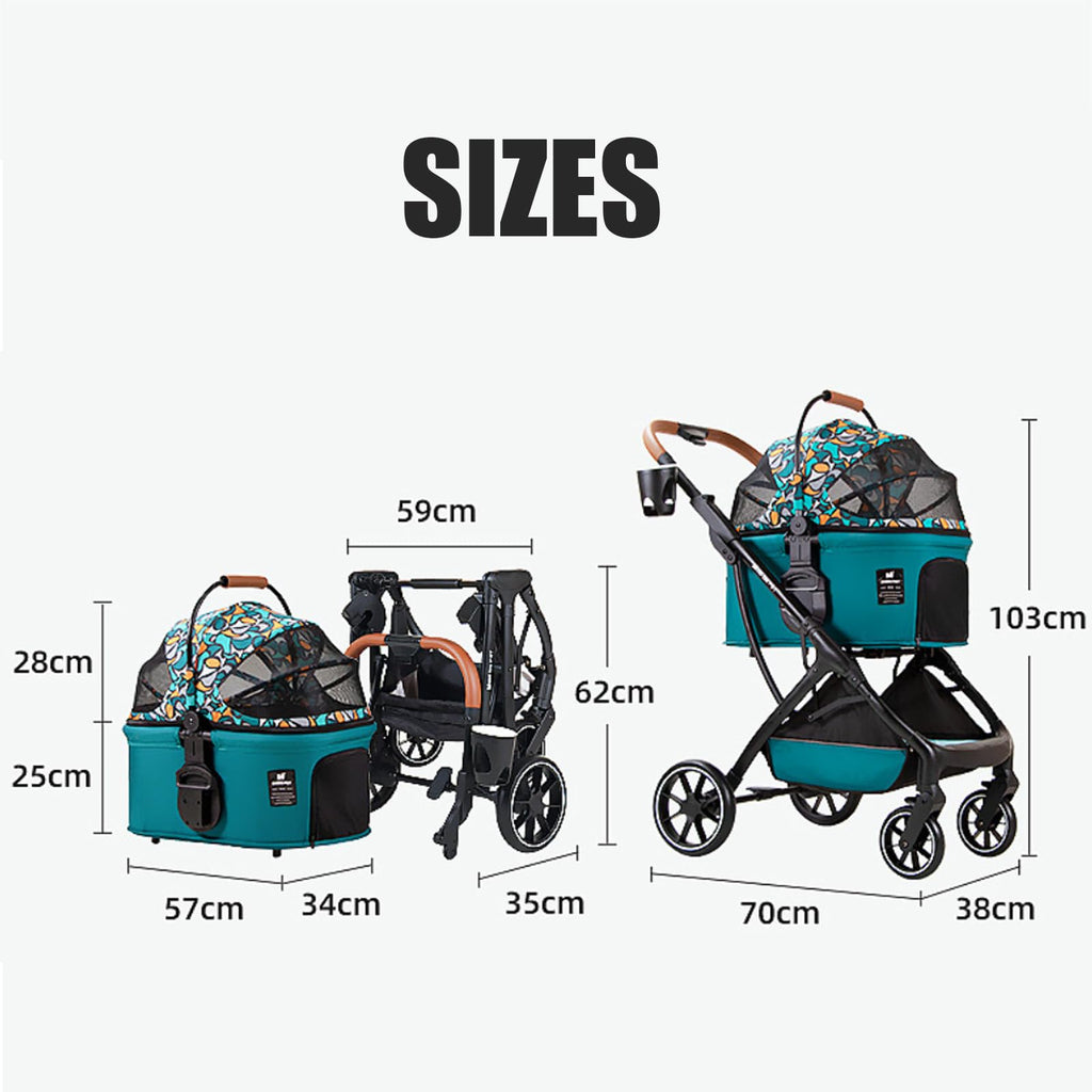 Pet Stroller with Detachable Carrier, 3 in 1 Folding Lightweight Dog Stroller with Storage Basket and Cup Holder Premium 4 Wheel Shock-Absorbing Travel Stroller for Puppies Kitties,Dark Gray