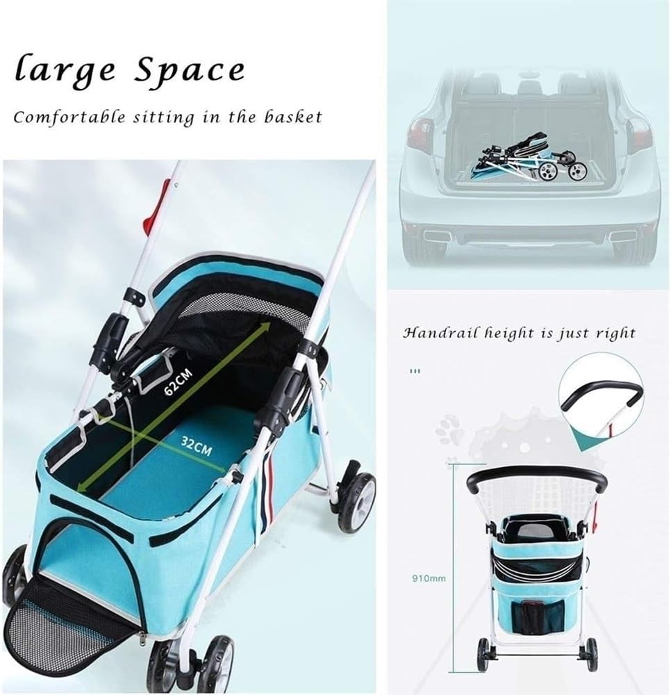 Foldable Stroller Zipperless Entry Dog Prams Pushchairs with Adjustable Awning, Small Dog Pram Pet Stroller for Cats/Dogs, Dog Strollers for Small Medium Dogs Within 20kg(Black a)