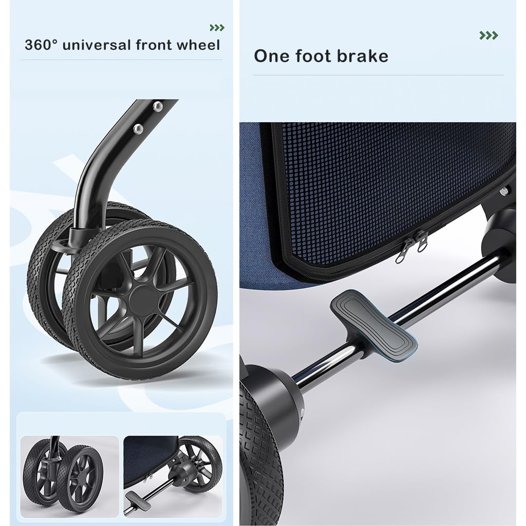 Pet Travel Stroller Foldable Cart Carriage Dog Strollers for Large Dogs, Pet Dog Stroller Folding Large Space Dog Pram Pushchair Luxury Multi Carrier for Cat Dog and More (Grey a)