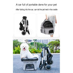 Pet Strollers Pet Stroller Four-Wheel Small and Medium-Sized Dog Stroller Cradle Detached Stroller Outdoor Pet Stroller Pet Stroller Medium(Black)