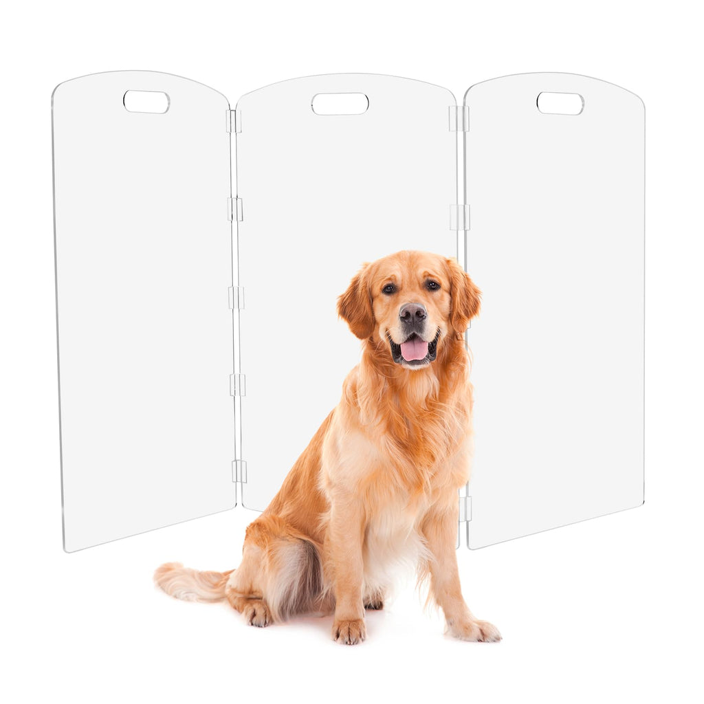 Modern Frame Clear Acrylic Freestanding Pet Gate - 24" High Extra-Wide Folding 6-Panel Dog Barrier for Doorways, Stairs & Large Openings, Indoor Fence for Dogs, Puppies & Cats