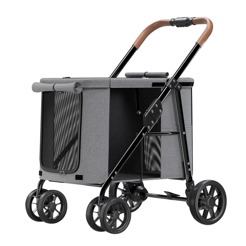 Pet Travel Stroller Foldable Cart Carriage Dog Strollers for Large Dogs, Pet Dog Stroller Folding Large Space Dog Pram Pushchair Luxury Multi Carrier for Cat Dog and More (Grey a)