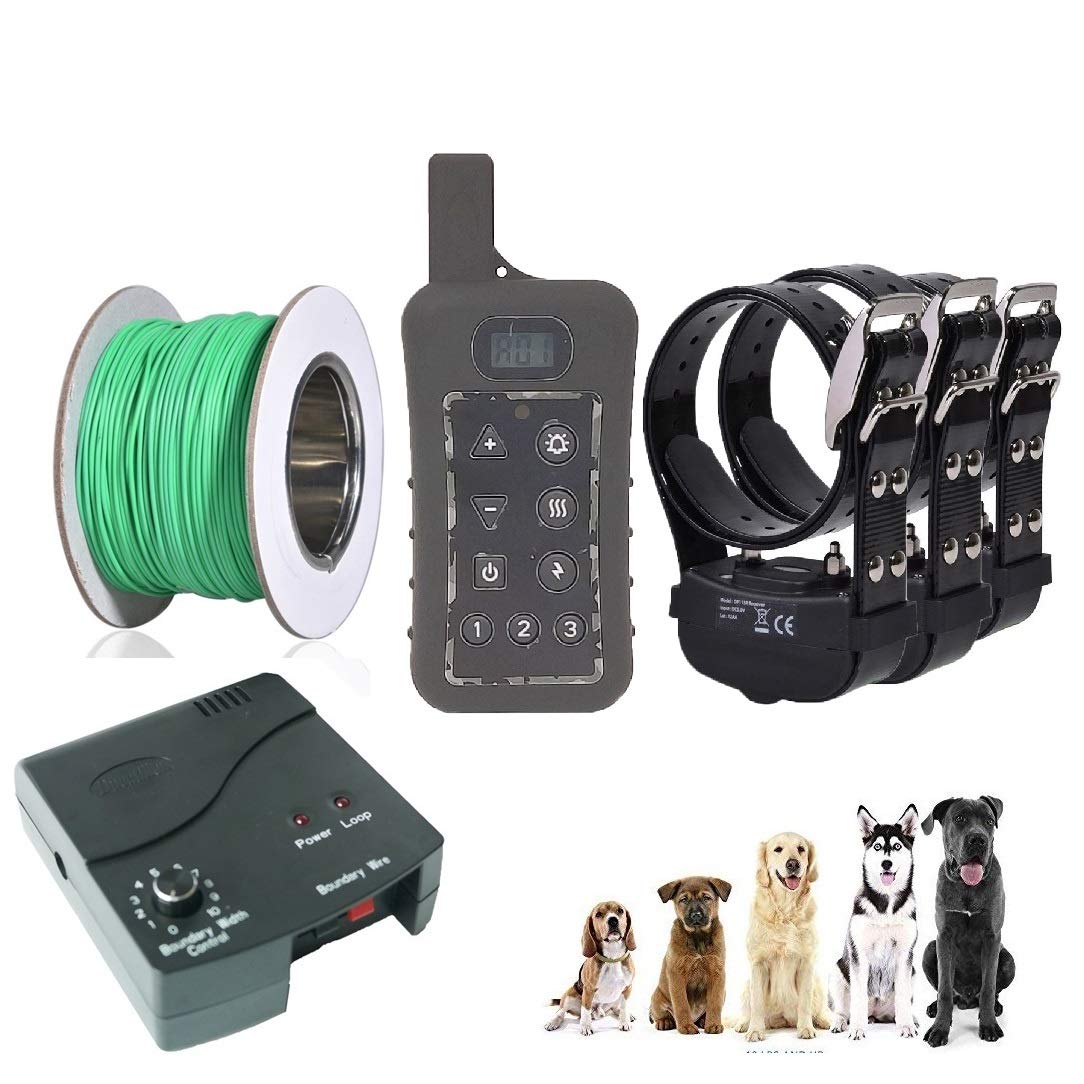 Underground Electric Dog Fence & 1200Yards Remote Dog Training Shock Collar Combo, Waterproof, Rechargeable Receiver Collars for Medium/Large Dogs (3 Dogs Training Set)
