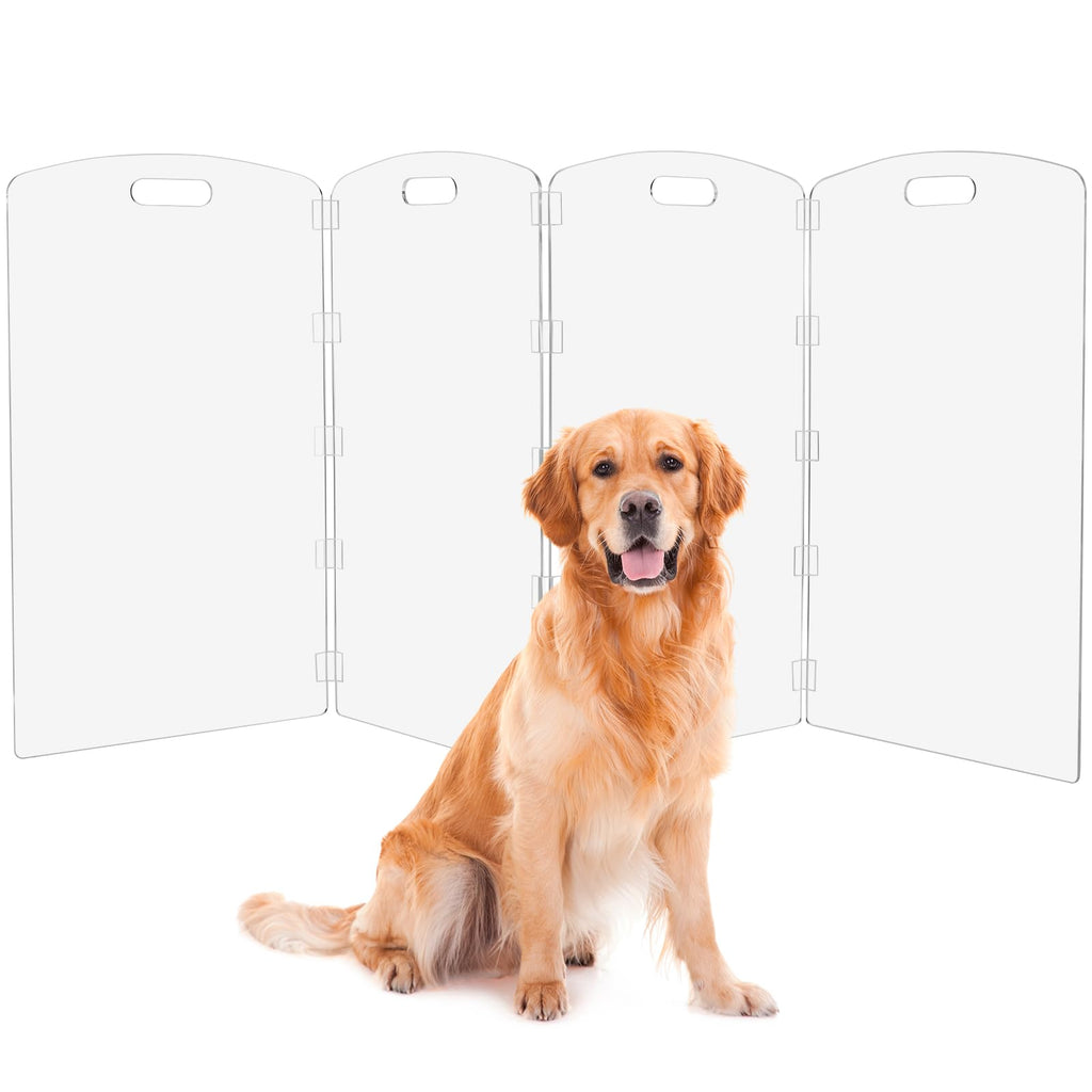 Modern Frame Clear Acrylic Freestanding Pet Gate - 24" High Extra-Wide Folding 6-Panel Dog Barrier for Doorways, Stairs & Large Openings, Indoor Fence for Dogs, Puppies & Cats