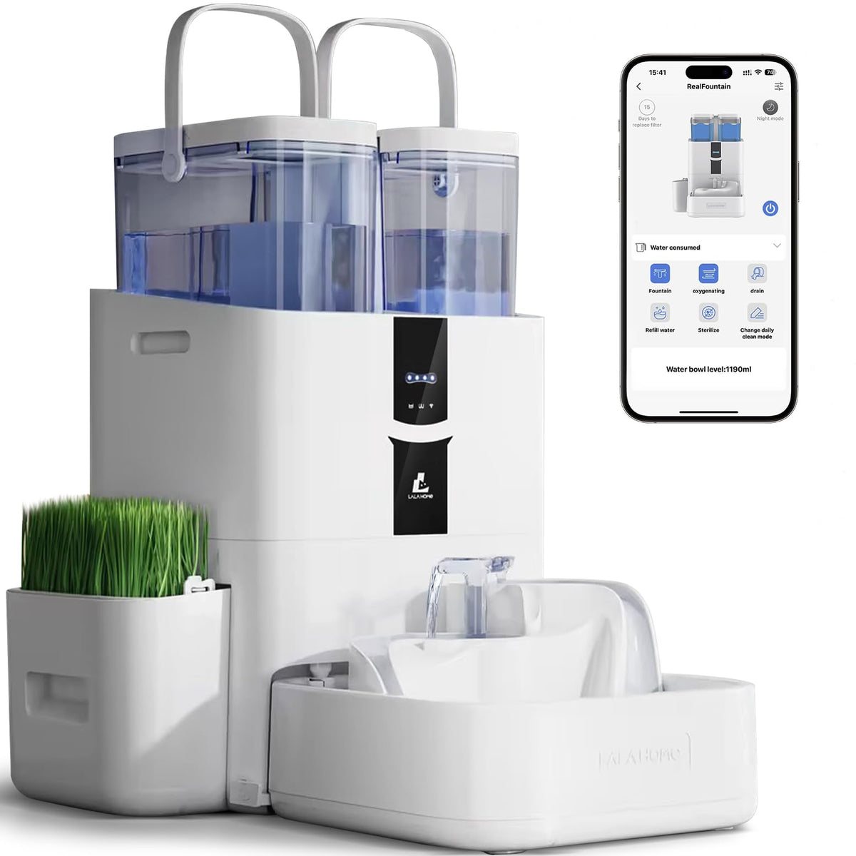 Automatic Cat Water Fountain 10L/338oz Self Filling and Cleaning, Pet Water Dispenser with Filter System for Dogs, 5G Wi-Fi Smart Bowl Wastewater Separation & No Slimy with Quiet Pumps