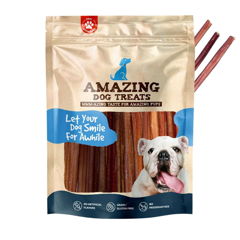 Amazing Dog Treats - Bully Sticks for Small Dogs (12 Inch Small- 100 Count) - Premium Thin Junior Bully Sticks for Dogs