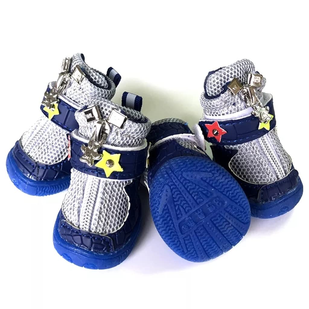 Zipper Dogs Shoes Anti Drop Spring Autumn Breathable Mesh Soft Sole Pet Shoes Outdoor Walking Puppy Sneakers (Blue 3 Code)
