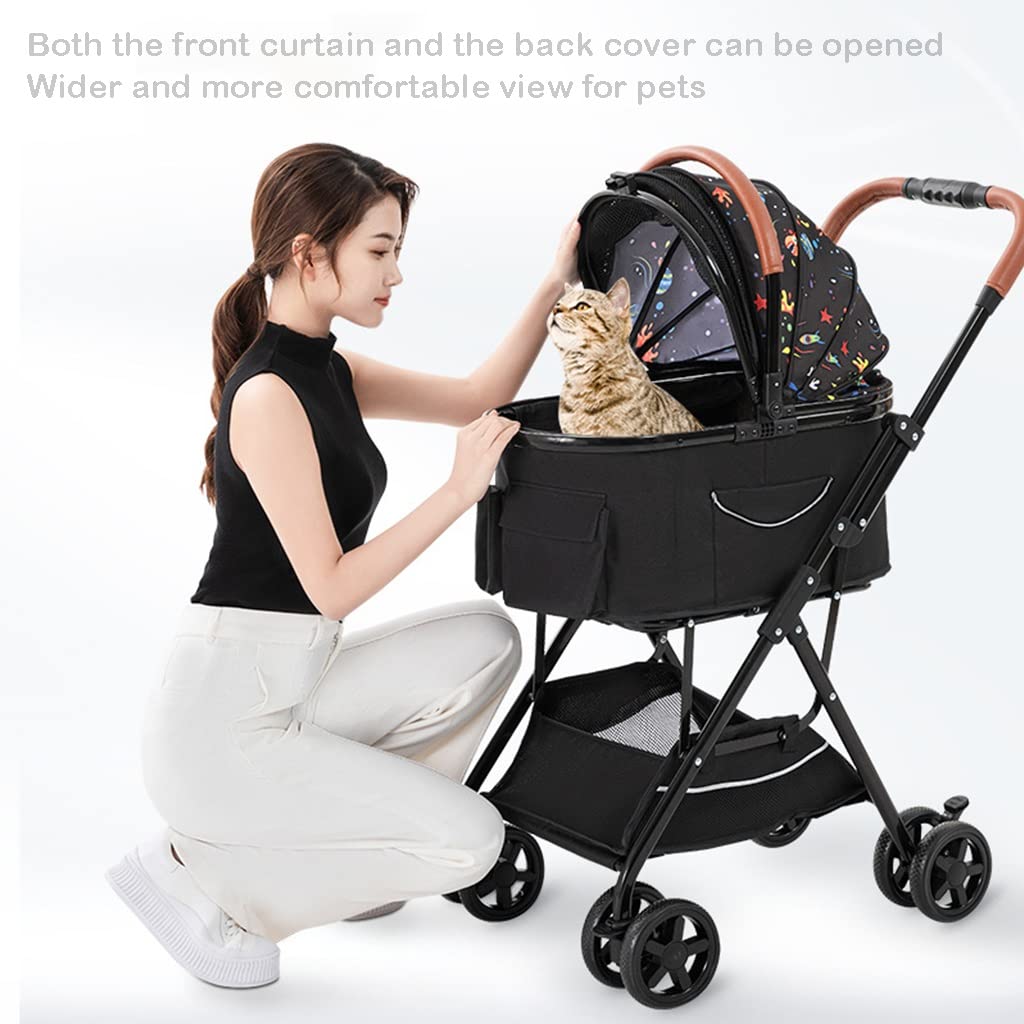 Pet Stroller Carriage for Small Medium Dogs/Cats Dog and Cat Stroller Carrier Separable Dogs Pram Stroller 4 Wheel Buggy Pushchairs Lightweight Folding Travel (Khaki)