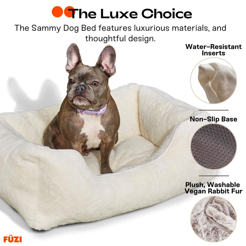 FUZI Luxury Aesthetic Dog Bed for Medium Dogs with Washable Cover, Pet Couch, Pet Bed with Sides, Non-Slip Bottom, Soft and Durable Calming Dog Bed, Faux Rabbit Fur, Medium 31.75x23.6x9.5 Soft White