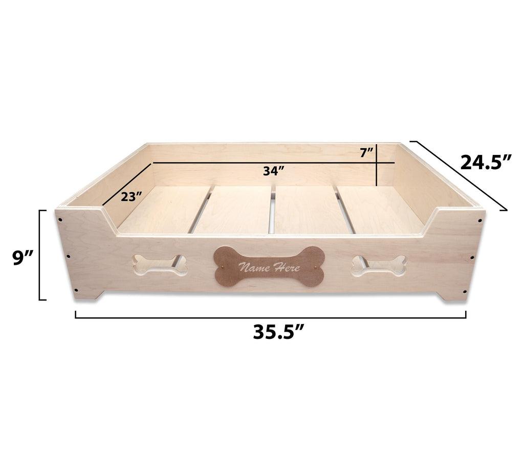 Custom Engraved Raised Wooden Pet Bed – Handcrafted Elevated Dog & Cat Bed Furniture– Personalize Up to 15 Characters – Eco-Friendly – Made in USA – Pet Bed Not Included (Large)