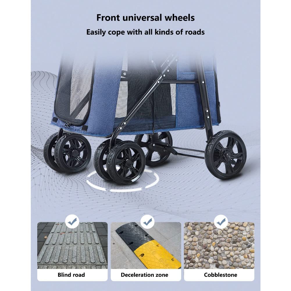 Removable Pet Stroller for Large Medium Dogs Cats Heavy Duty Dogs Strolling Cart with Front Entry Durable Cat Travel Carrier for Walks Jogging Max. Loading 30 Kg / 66 Lbs (Color : Black)