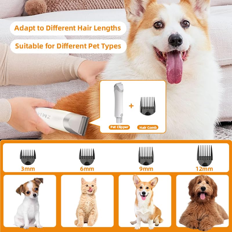 ZMMO Pet Grooming Vacuum, 6-in-1 Dog Grooming Kit with 3 Suction Modes and Large Capacity Dust Cup, Ideal for Dog Owners, Unisex Adult, Pets