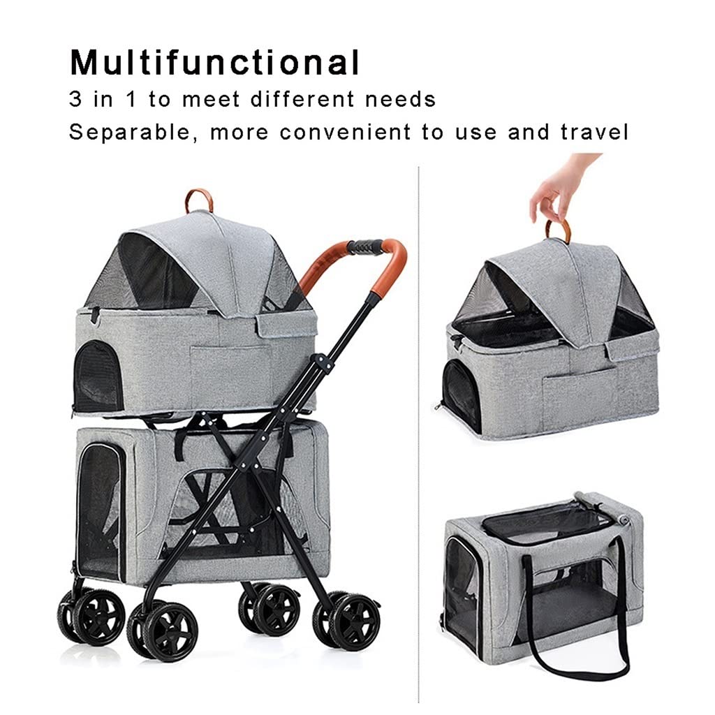 2 Layer Pet Travel Stroller Breathable Dog Pram Pushchair Cage, Double Layer Dog Stroller for 2 Dogs/Cats, Dog Strollers Foldable Pet Cat Carriage for Twin Or Multiple (Green)