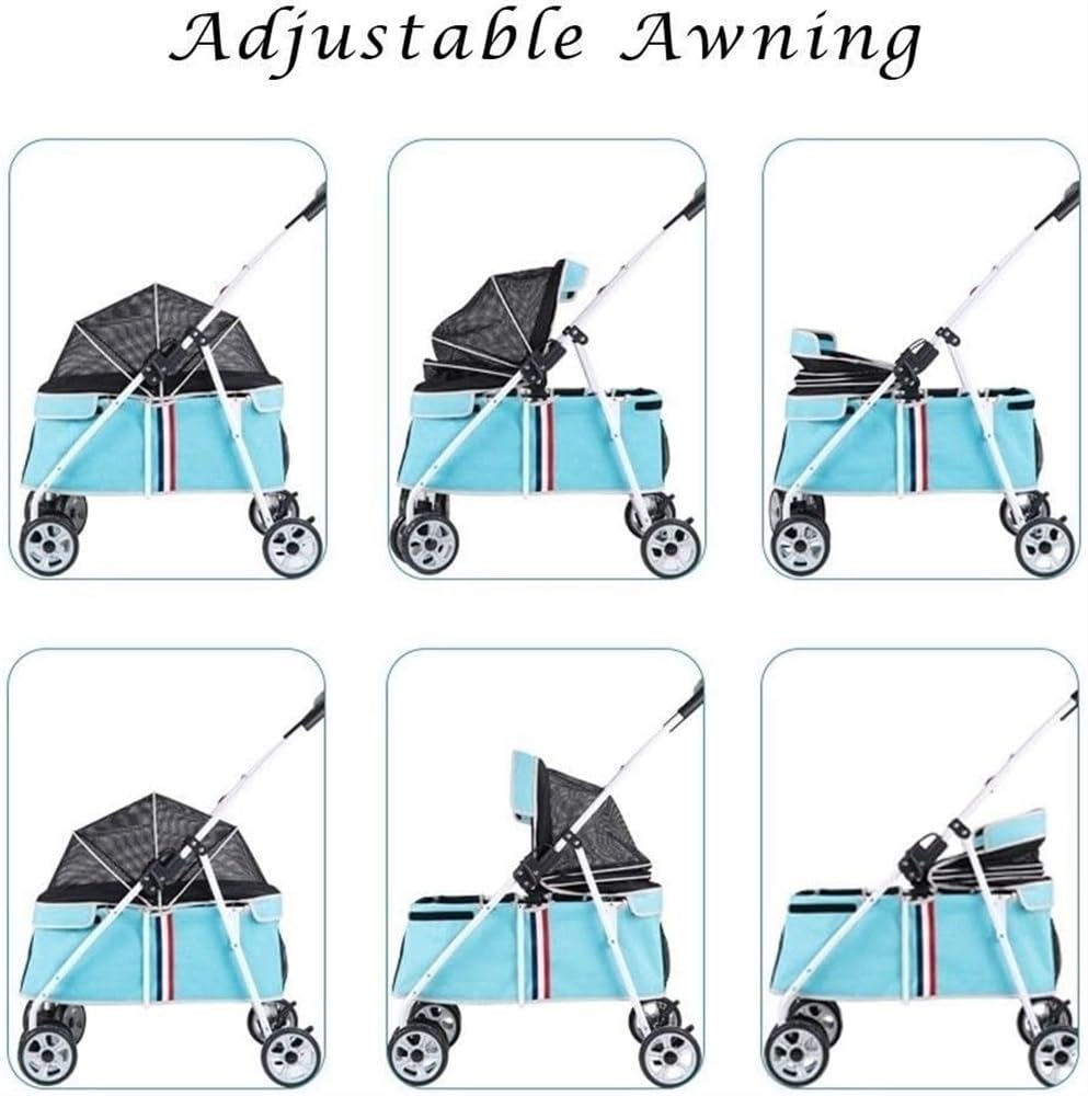 Foldable Stroller Zipperless Entry Dog Prams Pushchairs with Adjustable Awning,Small Dog Pram Pet Stroller for Cats/Dogs, Dog Strollers for Small Medium Dogs Within 20kg(Black a)