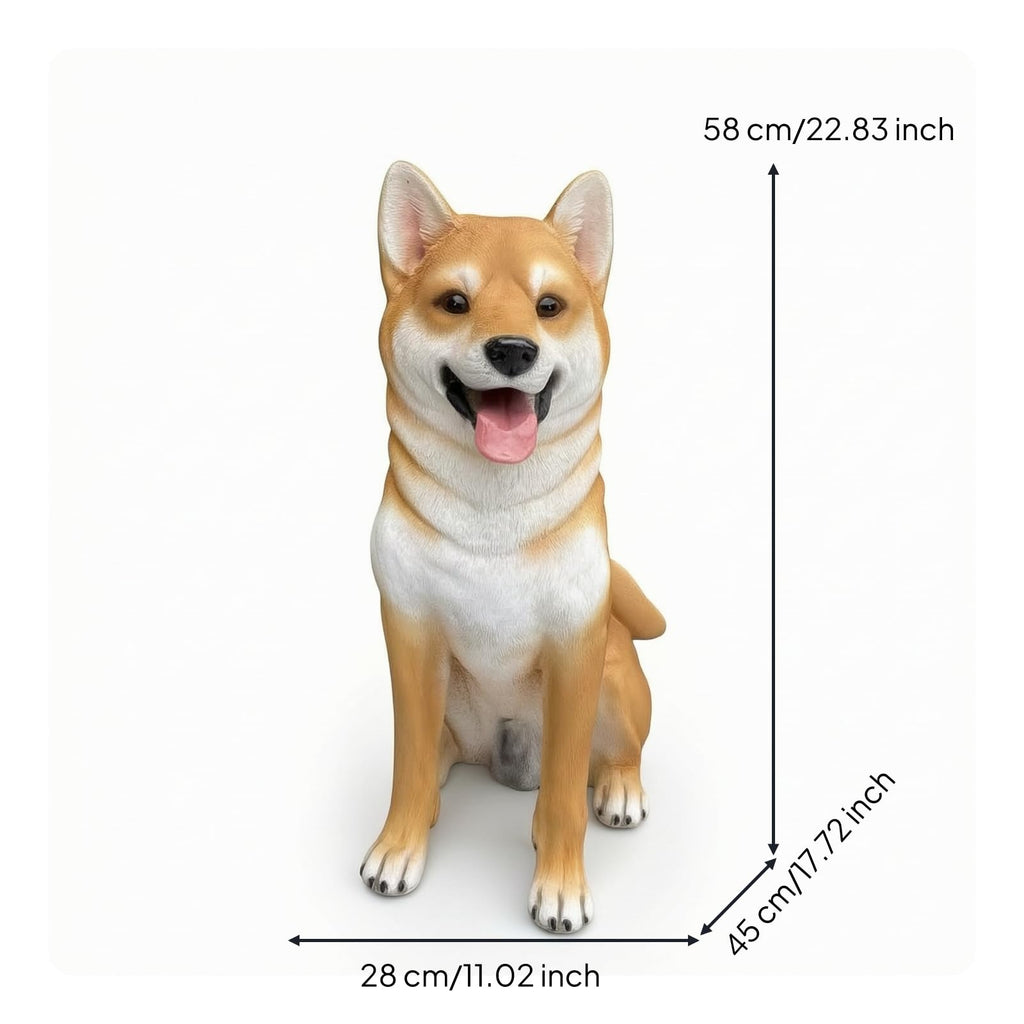 Outdoor Decorative Statue Dog Sculpture Figure Ornament Figurine Featuring Seated Pose in Fiberglass Suitable for Garden, Shiba Inu Statue, Sitting, No Basket, 28cm L X 45cm W X 58cm H