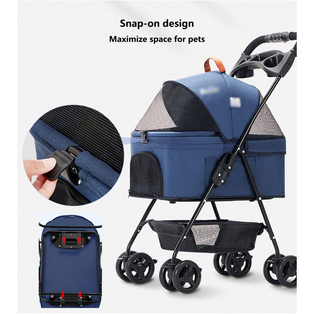 Pet Stroller for Small Medium Dog Cat 3-in-1 Detachable Puggy Carrier Bag Car Seat All-Round Visible and Breathable Windows for Wider Vision Easy One-Hand Fold Up to 12 Kg / 26 Pounds ( Color : Pink )