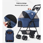 Pet Stroller for Small Medium Dog Cat 3-in-1 Detachable Puggy Carrier Bag Car Seat All-Round Visible and Breathable Windows for Wider Vision Easy One-Hand Fold Up to 12 Kg / 26 Pounds ( Color : Pink )