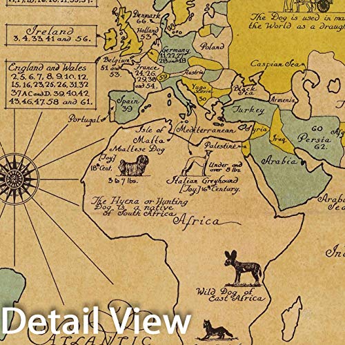Pictorial Map 1933 - Dog Map of the World Historical Map Print - 66in x 44in
