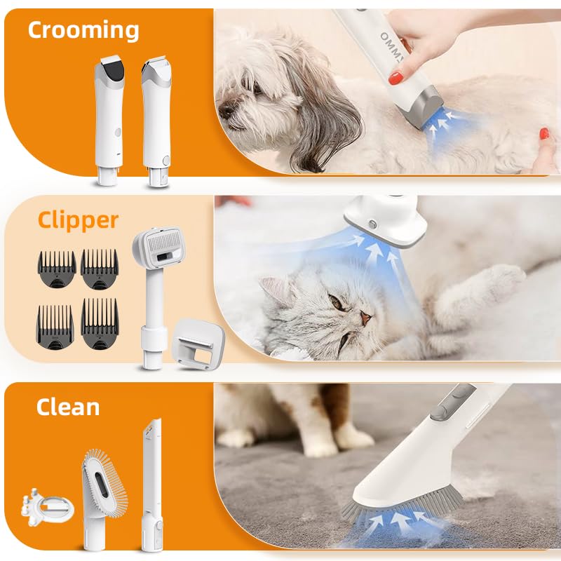 ZMMO Pet Grooming Vacuum, 6-in-1 Dog Grooming Kit with 3 Suction Modes and Large Capacity Dust Cup, Ideal for Dog Owners, Unisex Adult, Pets