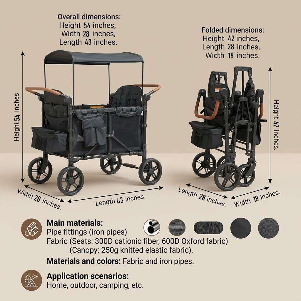 Foldable 4 Seater Pet Wagon, Alloy Frame Pet Stroller, Large Dog Stroller