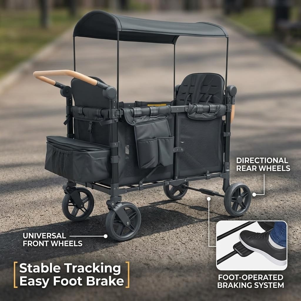 Foldable 4 Seater Pet Wagon, Alloy Frame Pet Stroller, Large Dog Stroller